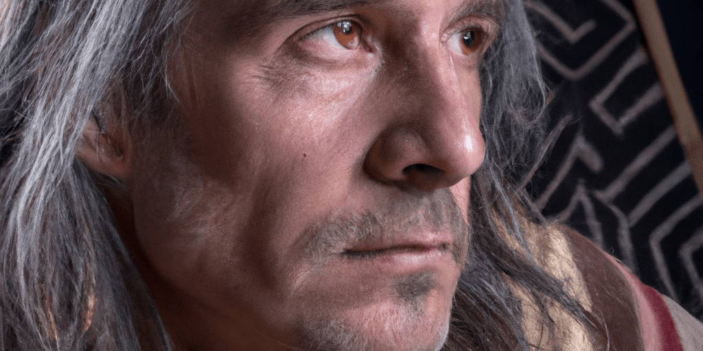 DALL·E 2023-01-16 10.26.10 – A close up, studio photographic portrait of an ancient shaman looking far with an absorbed look