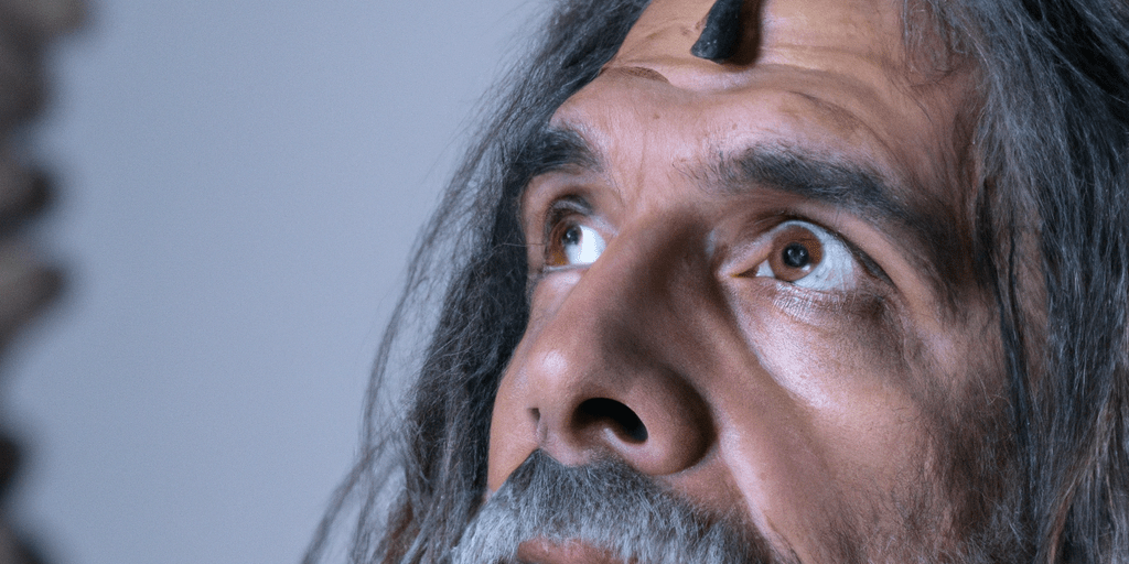 DALL·E 2023-01-16 10.26.56 – A close up, studio photographic portrait of an ancient shaman looking far with an absorbed look, in 4_3